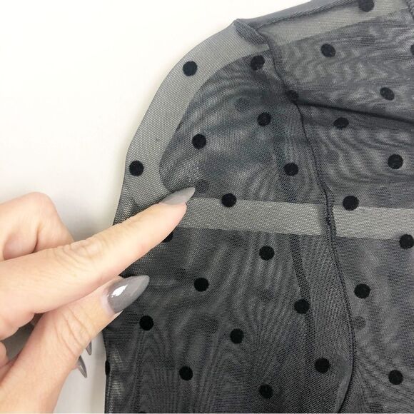 SPANX | Black Sheer Dot Print Long Sleeve Cheeky Bodysuit Women’s Size Small - Picture 8 of 9